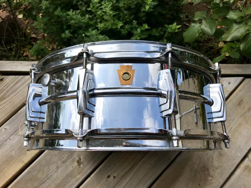 Ludwig No. 400 Super-Ludwig 5x14" Chrome Over Brass Snare Drum with Keystone Badge 1960 - 1963 image 4