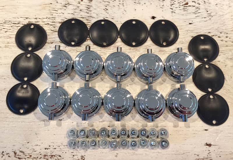 (10) DW Collector’s Series Chrome Snare Drum Turret Lugs including the Cookies (rubber gaskets) & Mounting Screws image 1