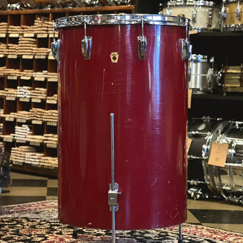 VINTAGE 1960's Ludwig 24x16 Cocktail drum w/ Snares in Red Duco image 1