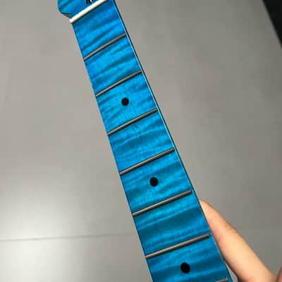 AAAAA Tele Blue Gloss Natural color Flame Maple Electric Guitar Neck Round stainless steel 22 frets hole 10mm image 2