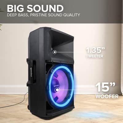 Gemini Sound GSP-L2200PK Indoor 2200 Watt Peak Bi-Amped Wired AC Powered Bluetooth DJ Speaker with 15" Inch Woofer, LED Party Lights, Built in Media Player, and Included Microphone and Speaker Stand image 4