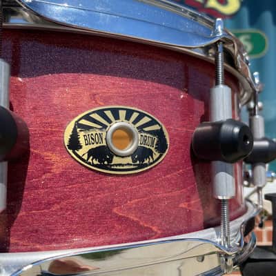 Bison Drum Company 5.5x14 Snare Drum Transparent Red Sparkle image 9