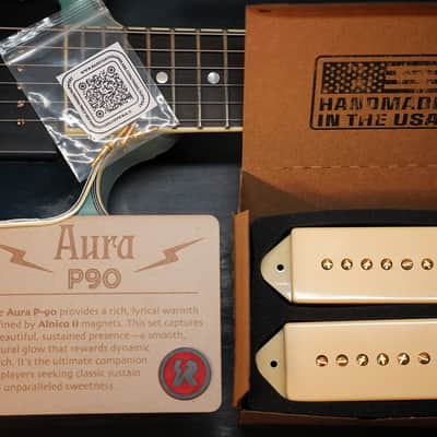 Aura™ P90 Dog Ear Pickup Set — Handwound | Alnico 2 | Warm Vintage Voice | Gold Poles | USA Boutique image 3