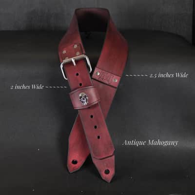 Buckle Leather Guitar Strap . SKULL. 55” to 62”.Antique Mahogany image 3