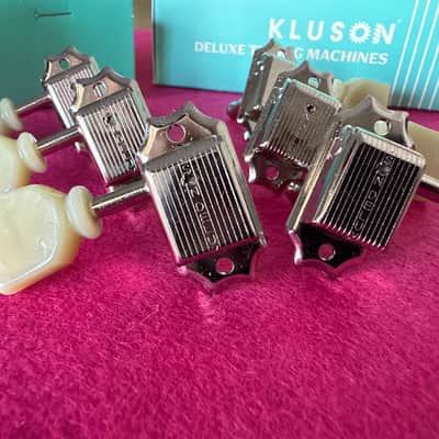 Kluson Single line 3 + 3 Guitar tuners for Gibson ®️ Guitars - Nickel - Single ring vintage tulip image 5