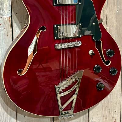 D'Angelico Premier DC Semi-Hollow Double Cutaway with Stairstep Tailpiece Trans Wine, Pro Setup Very Nice ! image 3