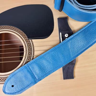Bright Blue Leather Premium Leather Guitar Strap- Cerulean Leather Guitar Strap-100% Leather Guitar Strap- Acoustic, Electric Bass Guitars image 1
