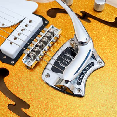 2005 Hallmark Stradette Semi-Hollowbody Electric Guitar Gold Sparkle Mosrite w/ohc image 8