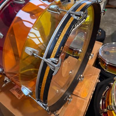 Vintage 1970s Ludwig Vistalite Tequila Sunrise 5-Piece Drum Kit w/ Matching Snare, Blue & Olive Badges, Cases, Tivoli Lighting System image 3