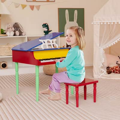 Classic 30-Key Baby Grand Piano Toy for Toddlers | Vibrant Wooden Piano with Bench | Perfect Birthday Gift for Children Ages 3-8 (MultiColor) image 3
