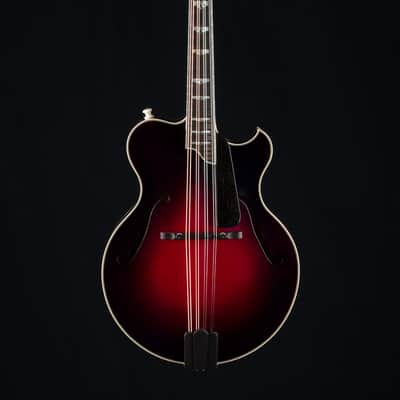 Hinde Jazz Model Adirondack Spruce and Flamed Maple Merlot Burst Mandolin with Pickup image 2