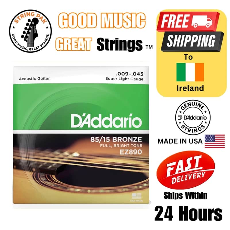 Daddario EZ890 | 009-045 | 85/15-Bronze Western Guitar Strings+ 2 Strap Locks 2025 image 1