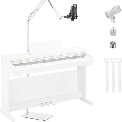 White Microphone-Floor-Stand USB and XLR Mic,Adjustable Mic Boom Arm Stand with 1/4'' Thread and 3/8" 5/8" Adapter, Mic Clip, Cable Ties image 1