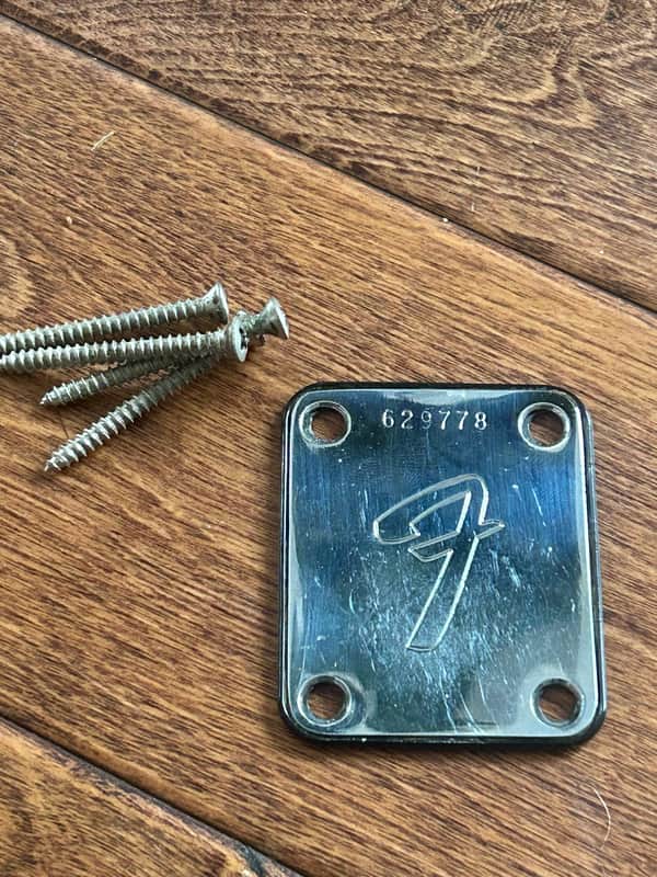 Fender Neck Plate 1975 - Chrome 4 Bolt Precision Bass Jazz Bass Telecaster Original Vintage USA image 1