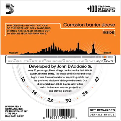 D'Addario EJ10-3D Bronze Acoustic Guitar Strings, Extra Light, 10-47, 3 SETS image 2