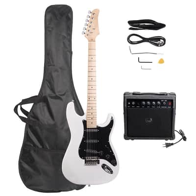 Ukscs ST Stylish Electric Guitar with Black Pickguard White image 13