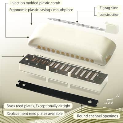 Chromatic Harmonica in C for Adults and Professionals, 12 Hole Mouth Organ with Unique Modern Design as Gift, Ivory Cover image 2