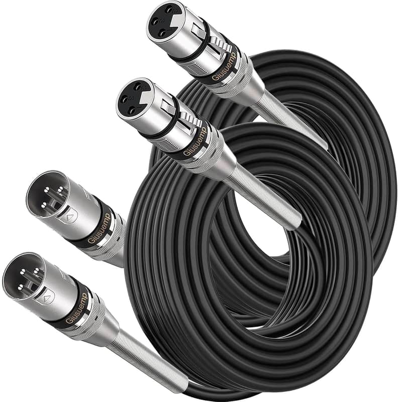 XLR Cable 25 ft 2 Pack, Premium XLR Microphone Cable, 3-Pin Balanced Shielded XLR Male to Female Mic Speaker Cord, Metal Spring SR, Black image 1