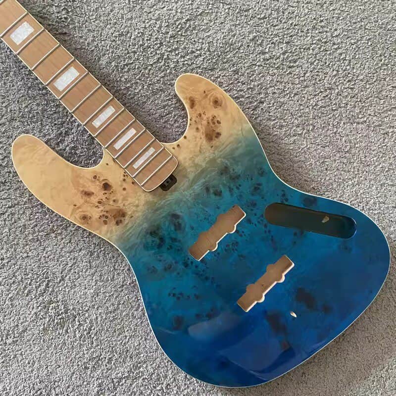 Custom Blue DIY Project 4 String Jazz Bass Style, Alder Wood Body, Roasted Maple Neck image 1