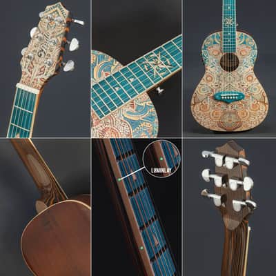Lindo Sahara STEEL STRUNG Electro Acoustic Travel Guitar | BS3M Mic Piezo Blend Preamp / LCD / EQ / Tuner | Nautical Star 12th Fret Inlay | Graphic Art Finish | 20th Anniversary Special Edition image 4