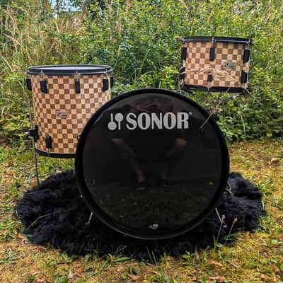 Restored Sonor Swinger Action Vintage 70s Set with Teardrop Badges - Checkerboard Veneer image 3