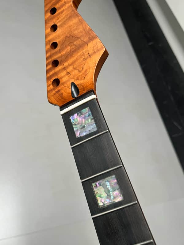 AAAAA Ebony fretboard Bone nut Roasted flame Maple Electric Guitar Neck Round stainless steel 22 frets Colored shell blocks Inlay satin image 1