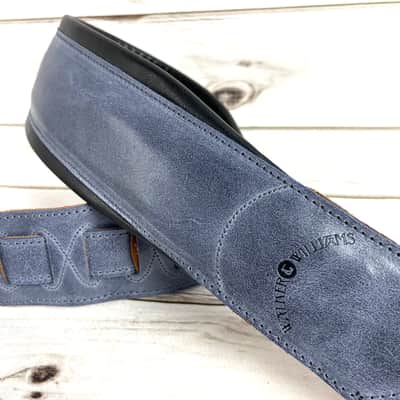 C-22-BLU Handmade 3" Wide Double Padded Premium Grain Leather Guitar Strap Washed Blue Denim Finish image 5