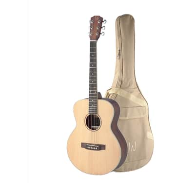 JN Guitars Left-Handed Mini Auditorium Acoustic Guitar w/ Gig Bag - Natural image 1