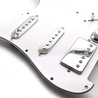 White HSS Strat Style Guitar Loaded Prewired Pickguard with Chrome Hardware image 3