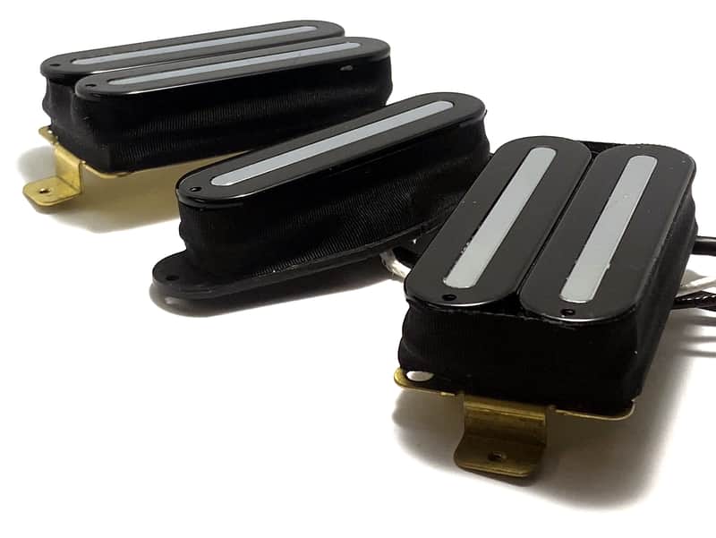Dragonfire HSH Mixed Humbucker Single Humbucker Pickup Set ft. Phat Power Rails Bridge & Neck Humbuckers & Middle Single, Black with Chrome image 1