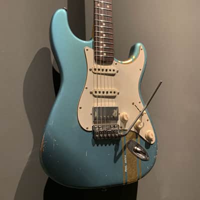 Made to Order - FRANCHIN Mercury guitar Paul Audia Signature - Lake Placid Blue / Sherwood Green / Candy Apple Red - Gold Racing Stripe Relic Aged 100% Nitro Lacquer Stratocaster-Strat-S-Style Made in Italy image 7