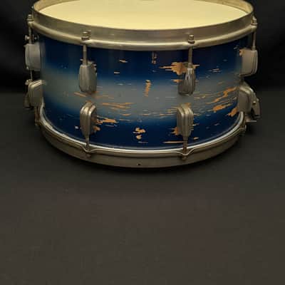 Slingerland Hollywood Ace Swing Radio King model 1-ply snare drum 14" x 7" 1939-1954 - Duco Blue Silver image 11