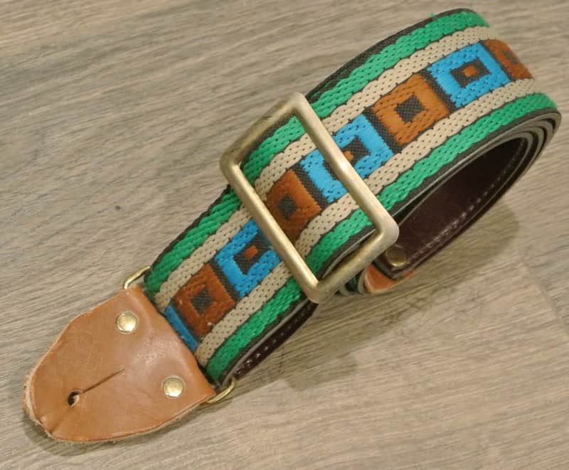 Vintage Ace Style Strap- Metal Slide- Cool Green / Blue Geometric Pattern image 1