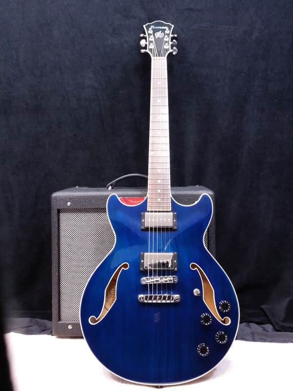 SALE - Ibanez Artcore AM73 Semi Hollowbody Guitar - P90 - 2001 - Blue with Hard Case image 1