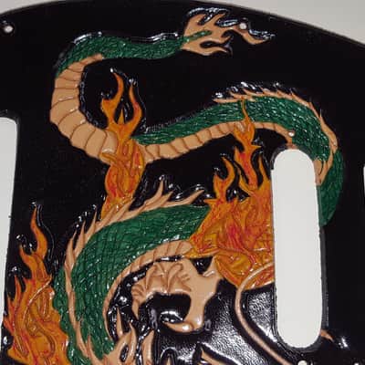 Leather pickguard Fender Telecaster handtooled dragon in color "Dragon's Breath" image 4