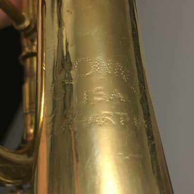 SUMMER DEAL CONN TRUMPET RARE 8B 1934 GUSTAT SYMPHONY GRAND COMPRESSION FINE NO BAD DENTS OR PRIOR REPAIRS , OK CASE , MUTES , MOUTHPIECE image 15