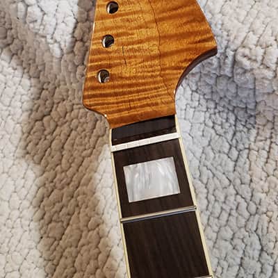 Beautiful USA Roasted, bound 5A flame maple neck.Hidden fret tangs.Rounded edges", Made for a Jazzmaster or Strat body # FJM-12 -You never felt frets like this. image 4