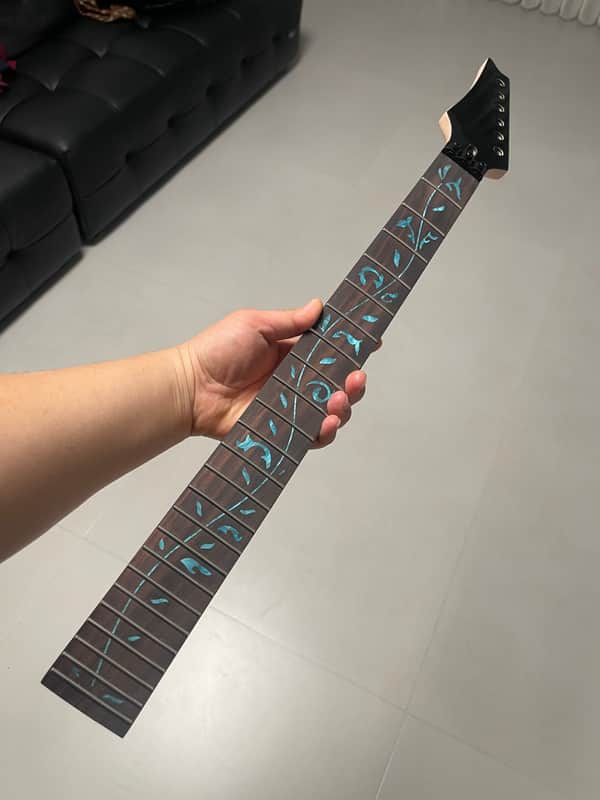 Reverse headstock floyd rose nut stainless steel 24 frets Maple guitar neck hole 10mm Lock nut Satin ibanez Rosewood fingerboard Blue Tree of Life inlay image 1