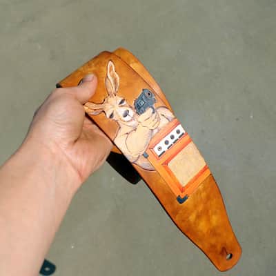 burnyblack custom made guitar strap - gungaroo brown/orange image 9