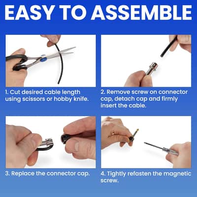 Solderless Pedalboard Cable Kit - No Cable Stripping Required, 10 Feet of Cable & 10 Gold Tip Connectors with Magnetic Screws & Screwdriver Make 5 DIY Custom Patch Cables image 3