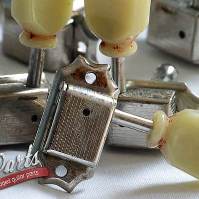 Set of 6 hand aged KLUSON Deluxe tuners, w/bushings and screws, nickel, relic, Les Paul | 59 Parts image 1