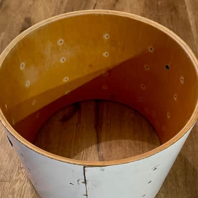 Ludwig 15" Marching Snare Drum Shell Vintage Blue and Olive Badge - White image 4