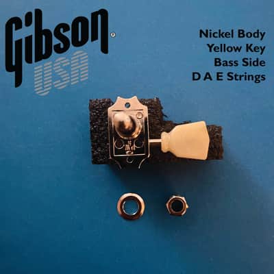 Gibson Deluxe Vintage NICKEL Tuner SINGLE BASS SIDE with YELLOW Key Button (EAD Strings) image 2