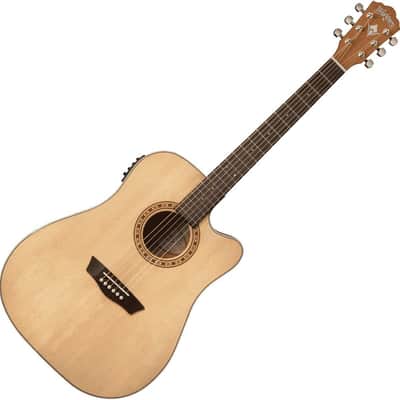 Washburn Harvest Dreadnought Cutaway Acoustic Guitar, Natural Gloss (WD7SCE-A-U) image 6