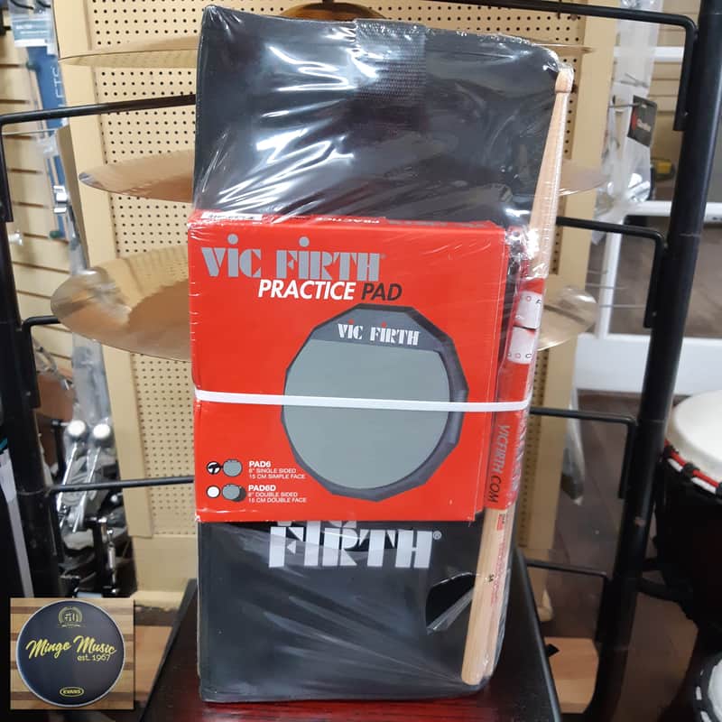 Vic Firth Package w/ 6" single sided practice pad + 5A sticks + stick bag image 1