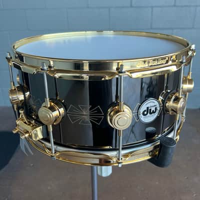 ~RARE!~ DW Collector's Series 6.5x14" Engraved Art Duco Black Nickel Over Brass Snare Drum w/ Gold Hardware image 2