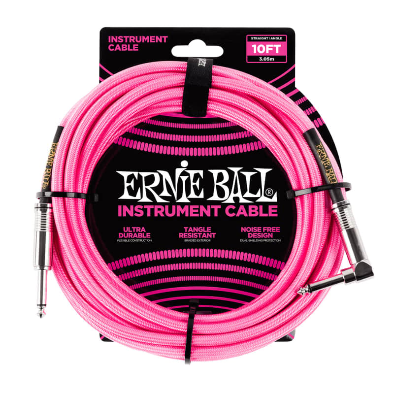 Photos - Cable (video, audio, USB) Ernie Ball 10ft Braided Straight/Angle Instrument Cable - Neon... Neon Pink
