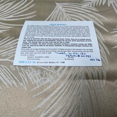 Vintage 1986 Original Korg MPK-130 Warranty Card and USA Authorized Service Centers Sheet image 3