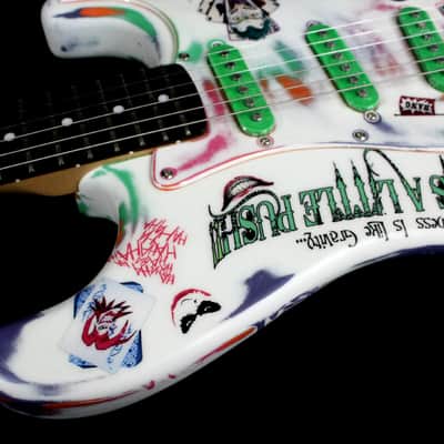 Custom Painted and Upgraded Fender Squier Strat - Aged and Worn With Graphics and Matching Headstock image 16