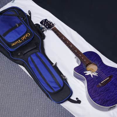 LUNA Flora PassionFlower LEFT HANDED acoustic electric parlor GUITAR - Trans Purple - LEFTY w/ Bag image 1